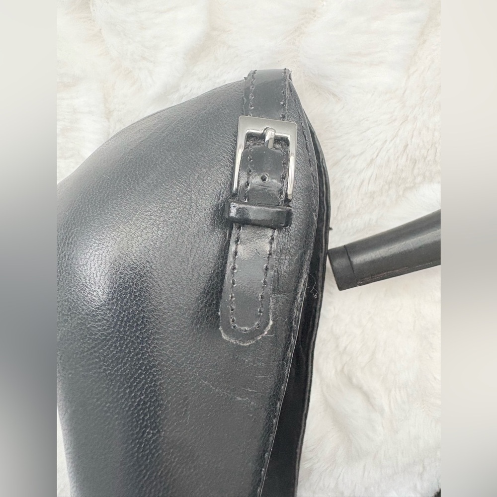 Franco Sarto size 7.5M DEMI Black Leather Patent Trim Platform Pumps Stiletto - Picture 2 of 13